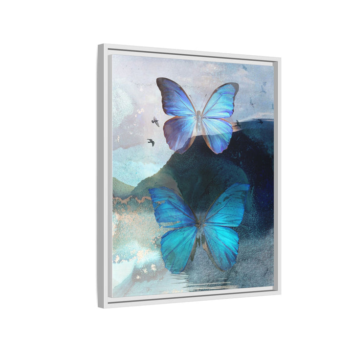 Canvas Art - Sustainably Made Framed Wall Décor - Blue Butterfly Mist
