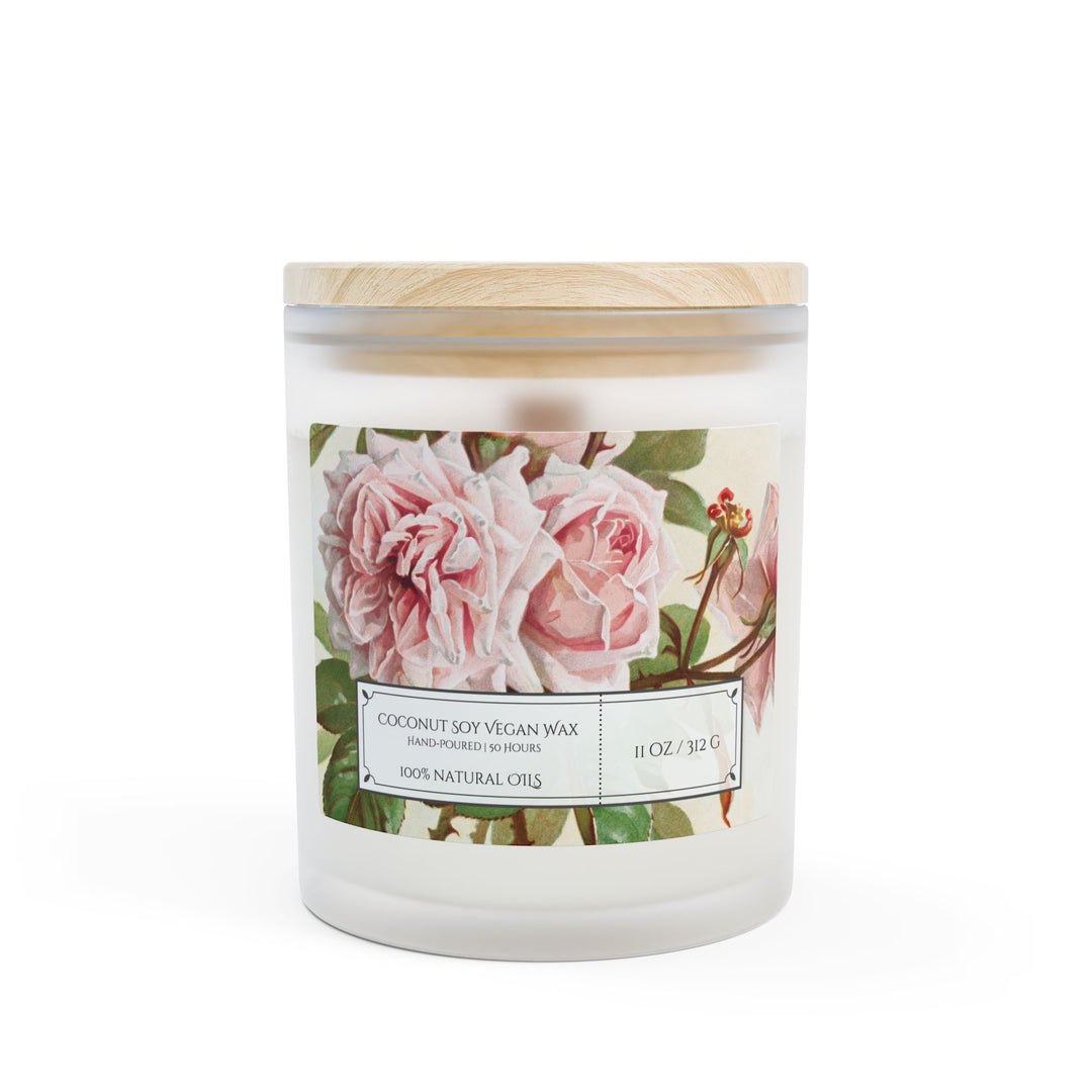 Frosted Glass Candle - 11oz - Vegan Wax - Vintage Rose