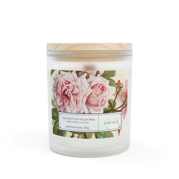 Frosted Glass Candle - 11oz - Vegan Wax - Vintage Rose