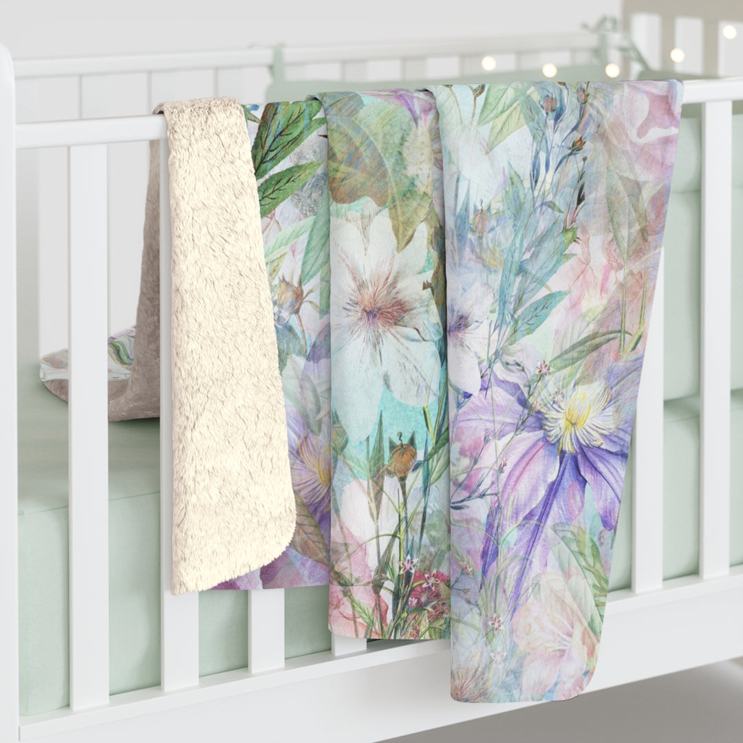 Pastel Floral Sherpa Fleece Blanket - Pastel Summer