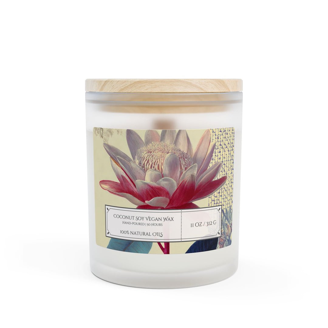 Frosted Glass Candle - 11oz - Soy Wax - Red Flower