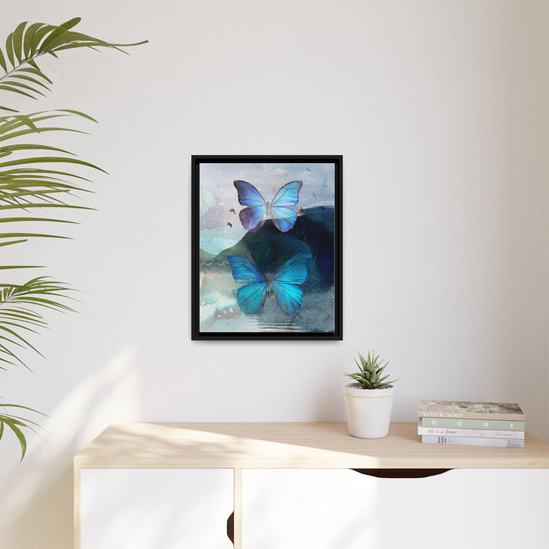 Canvas Art - Sustainably Made Framed Wall Décor - Blue Butterfly Mist