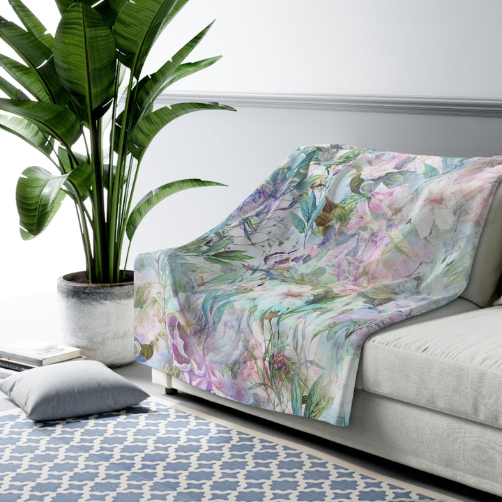 Pastel Floral Sherpa Fleece Blanket - Pastel Summer