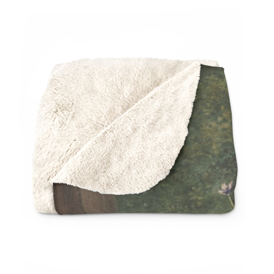 Sherpa Fleece Blanket - Vintage Flowers with Bird's Nest
