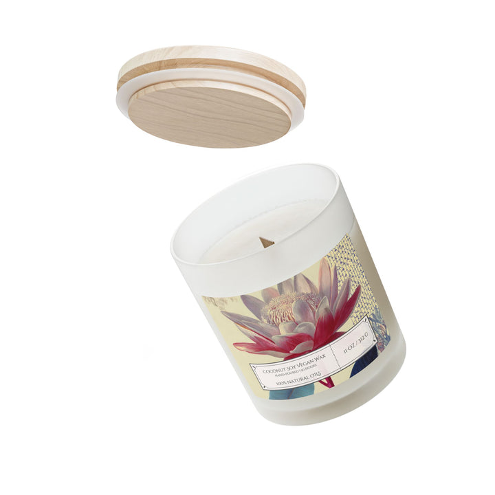 Frosted Glass Candle - 11oz - Soy Wax - Red Flower