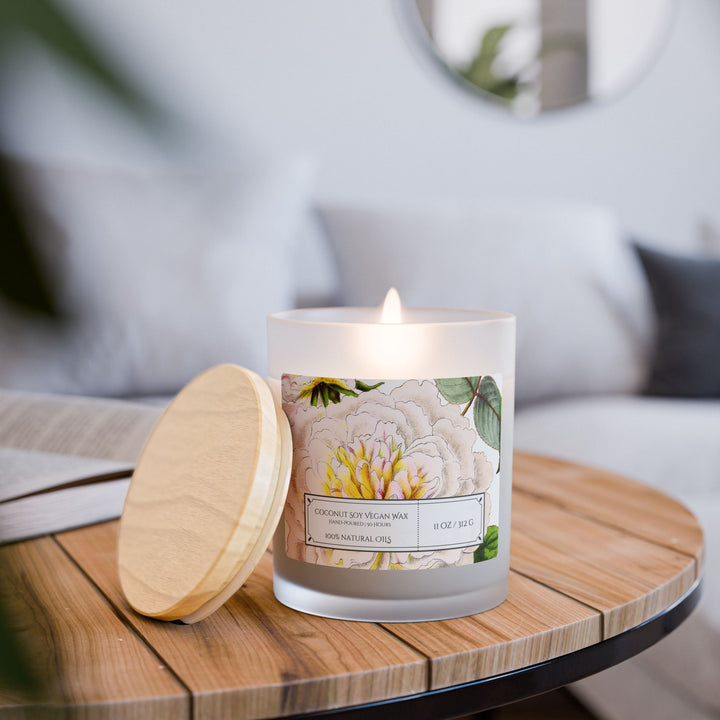 Frosted Glass Candle - 11oz - Vegan Wax - Camelia Dream