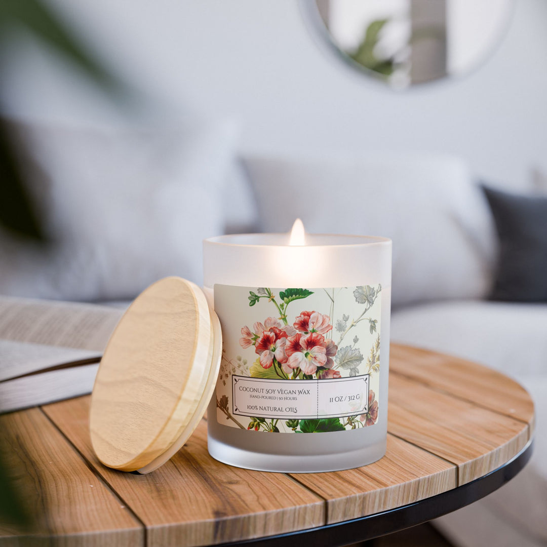Frosted Glass Candle - 11oz - Soy Wax - Geranium - Gilded Age Collection