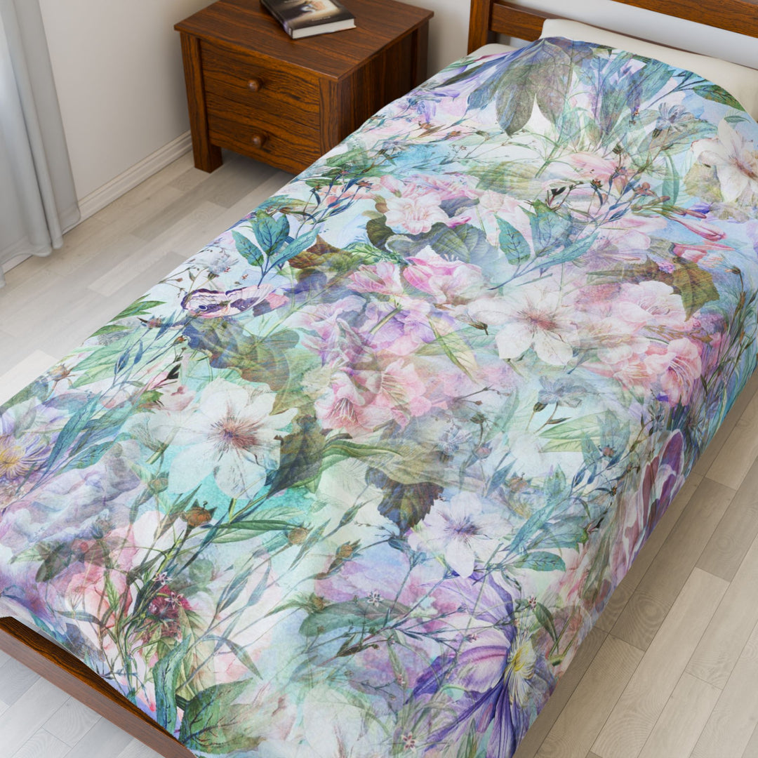 Luxury Velveteen Plush Blanket - Pastel Garden- Cozy & Soft