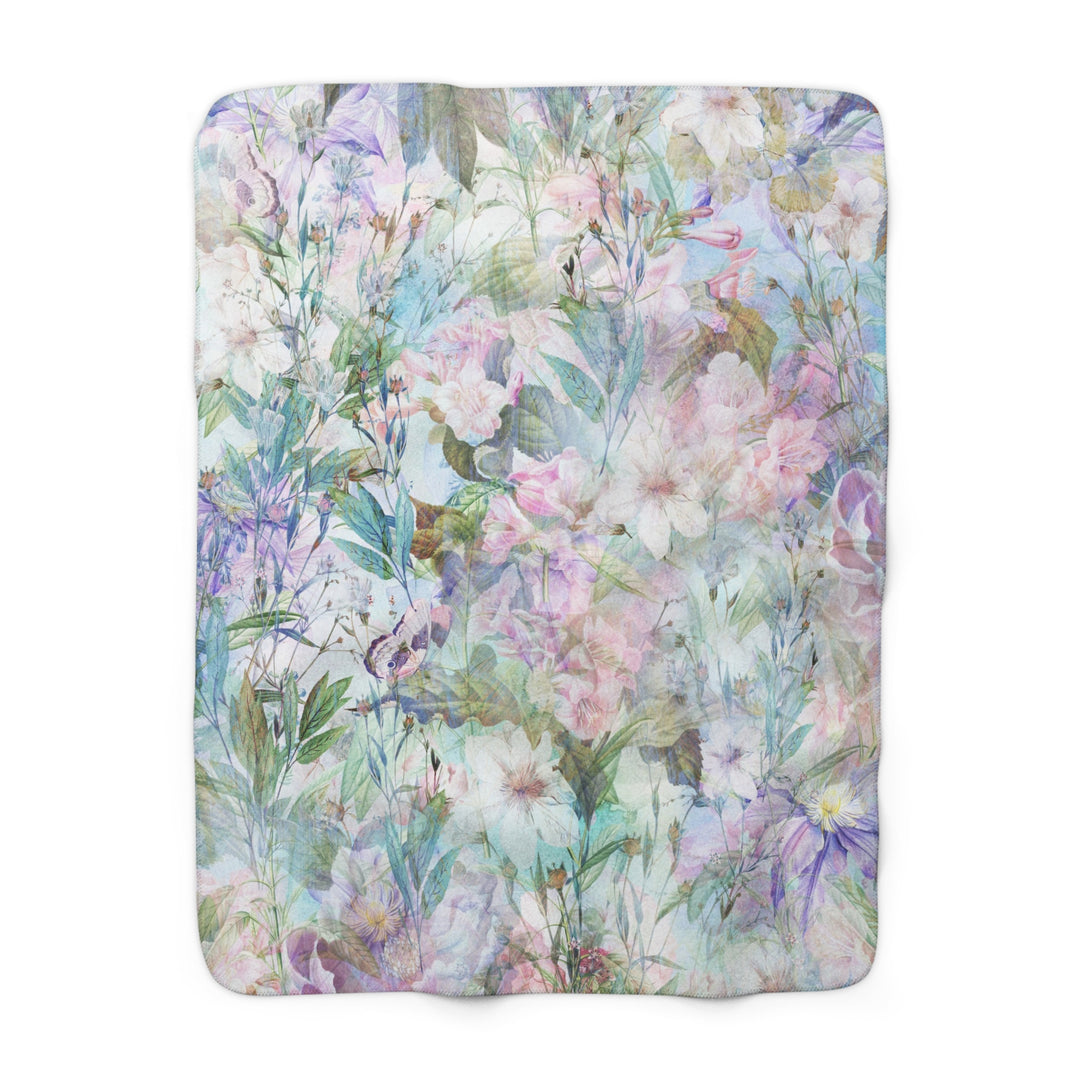 Pastel Floral Sherpa Fleece Blanket - Pastel Summer