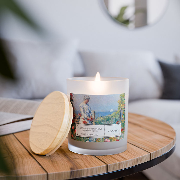 Frosted Glass Candle - 11oz - Vegan Wax - Seaside Garden