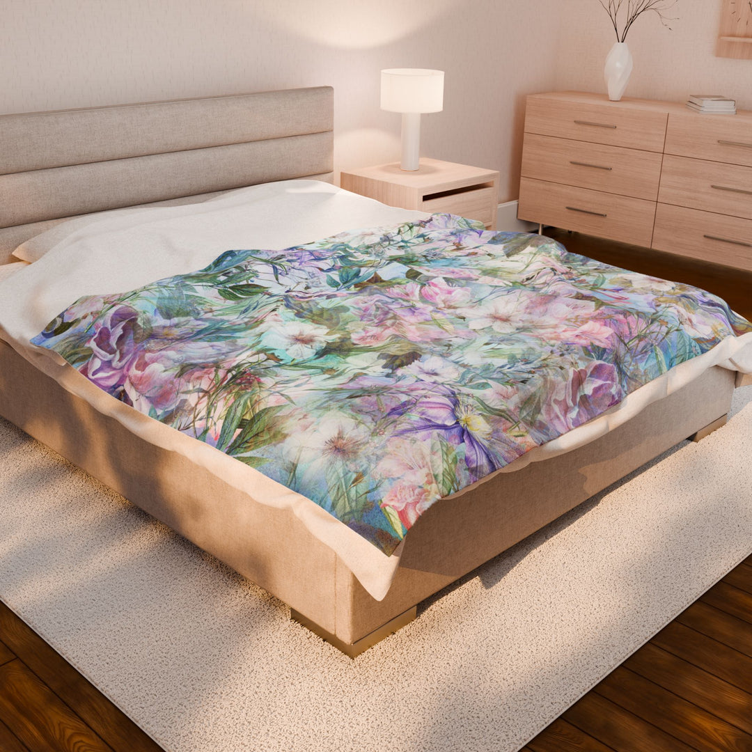 Luxury Velveteen Plush Blanket - Pastel Garden- Cozy & Soft