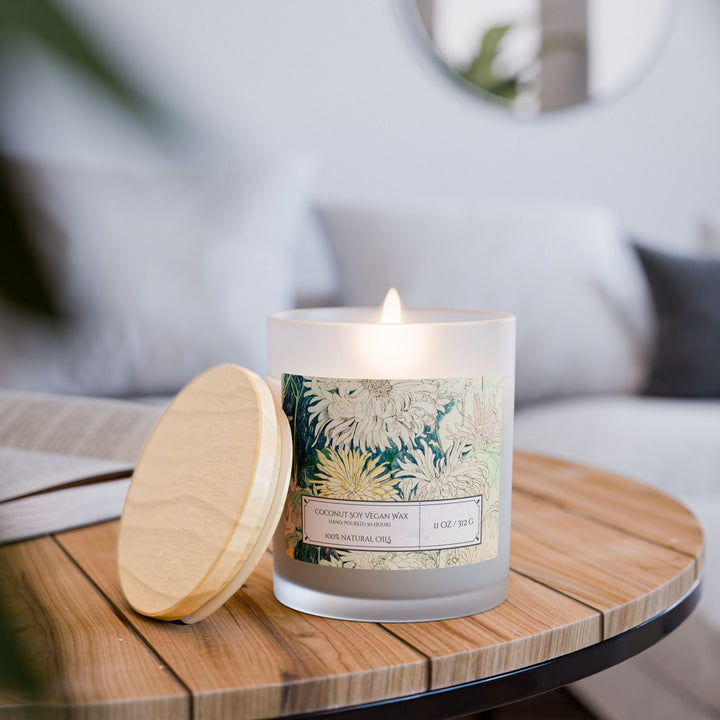Frosted Glass Candle - 11oz - Soy Wax - Chrysanthemum