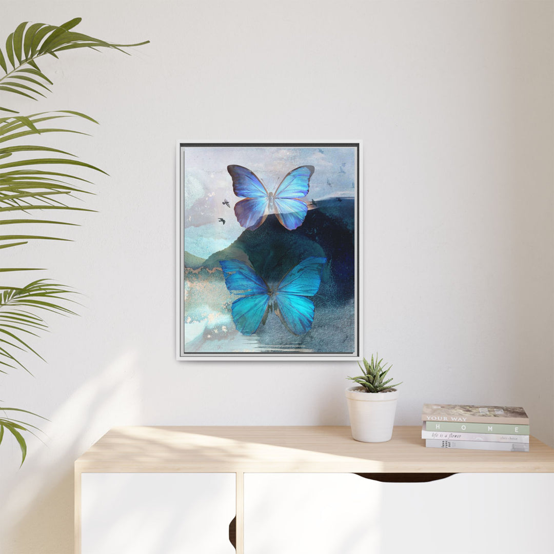 Canvas Art - Sustainably Made Framed Wall Décor - Blue Butterfly Mist