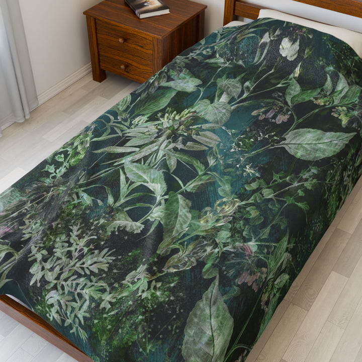Luxury Velveteen Plush Blanket - Midnight Jungle Green- Cozy & Soft