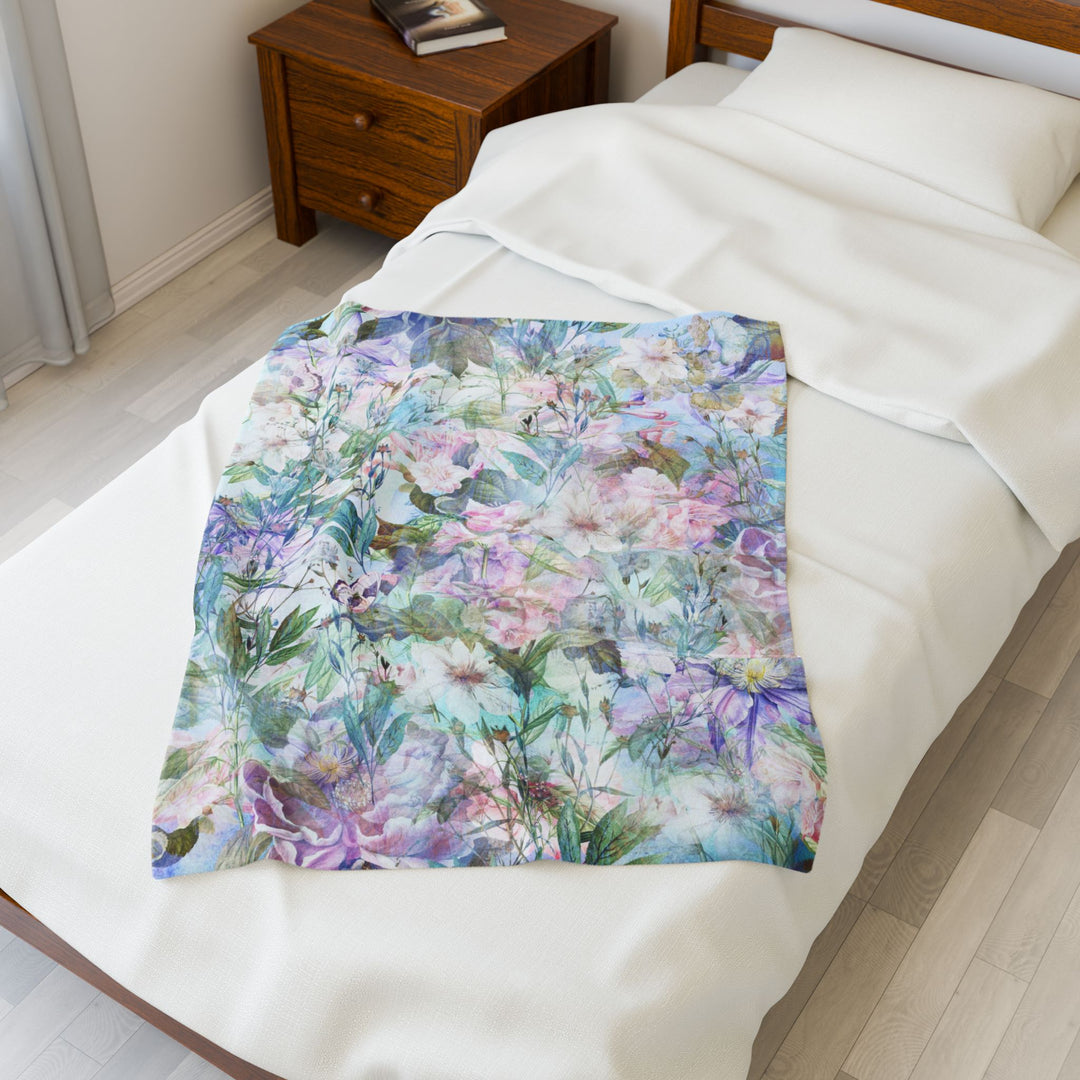 Luxury Velveteen Plush Blanket - Pastel Garden- Cozy & Soft