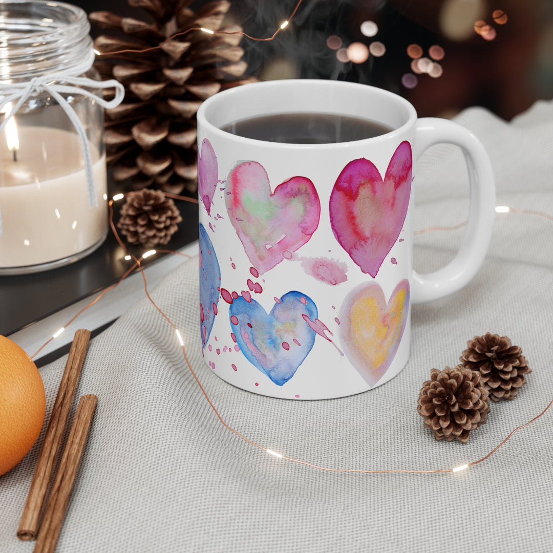 Mug  11oz - BPA-free - Watercolor Hearts