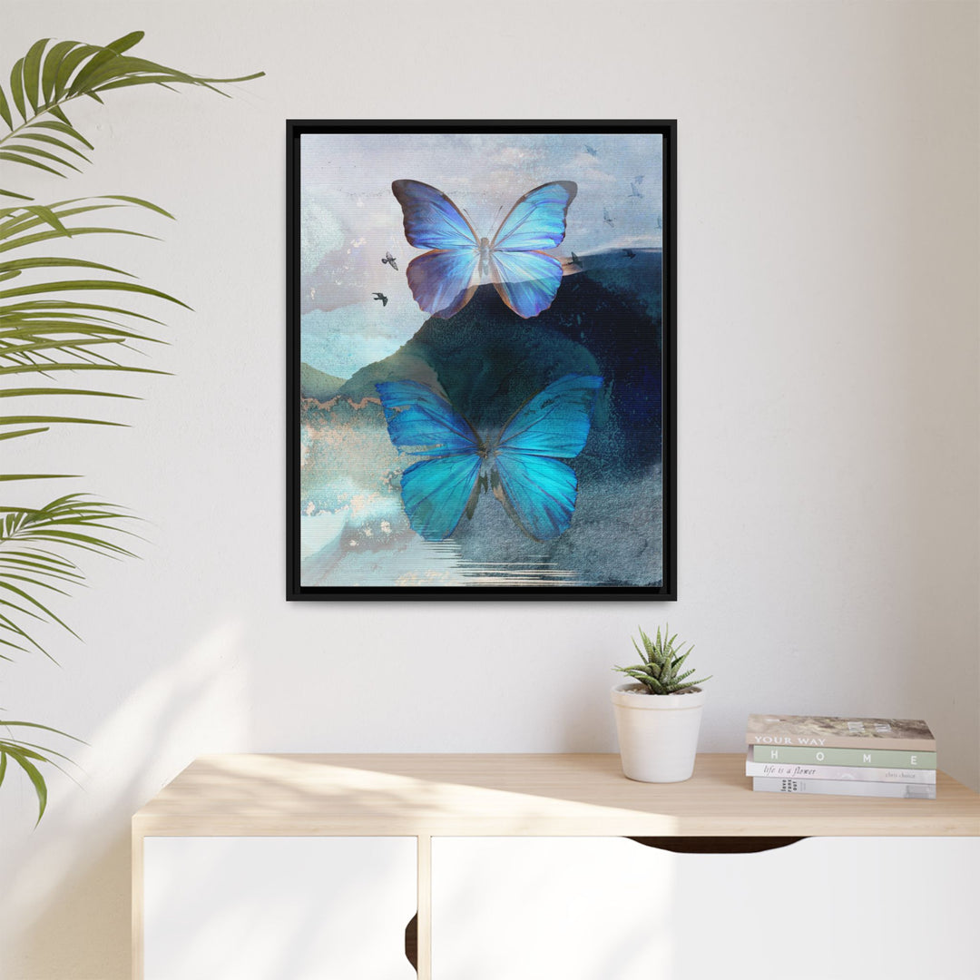 Canvas Art - Sustainably Made Framed Wall Décor - Blue Butterfly Mist