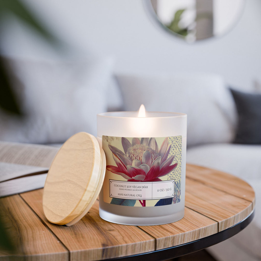 Frosted Glass Candle - 11oz - Soy Wax - Red Flower