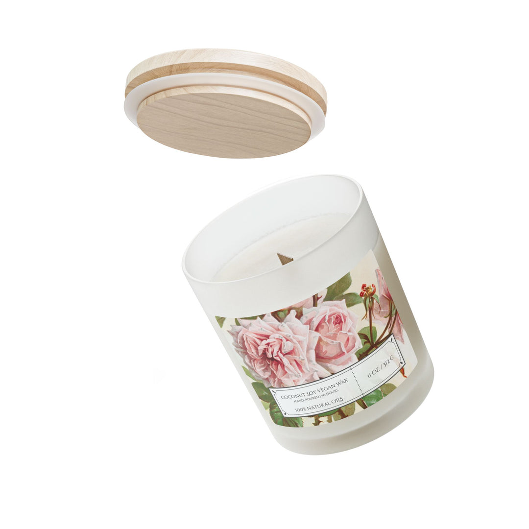Frosted Glass Candle - 11oz - Vegan Wax - Vintage Rose