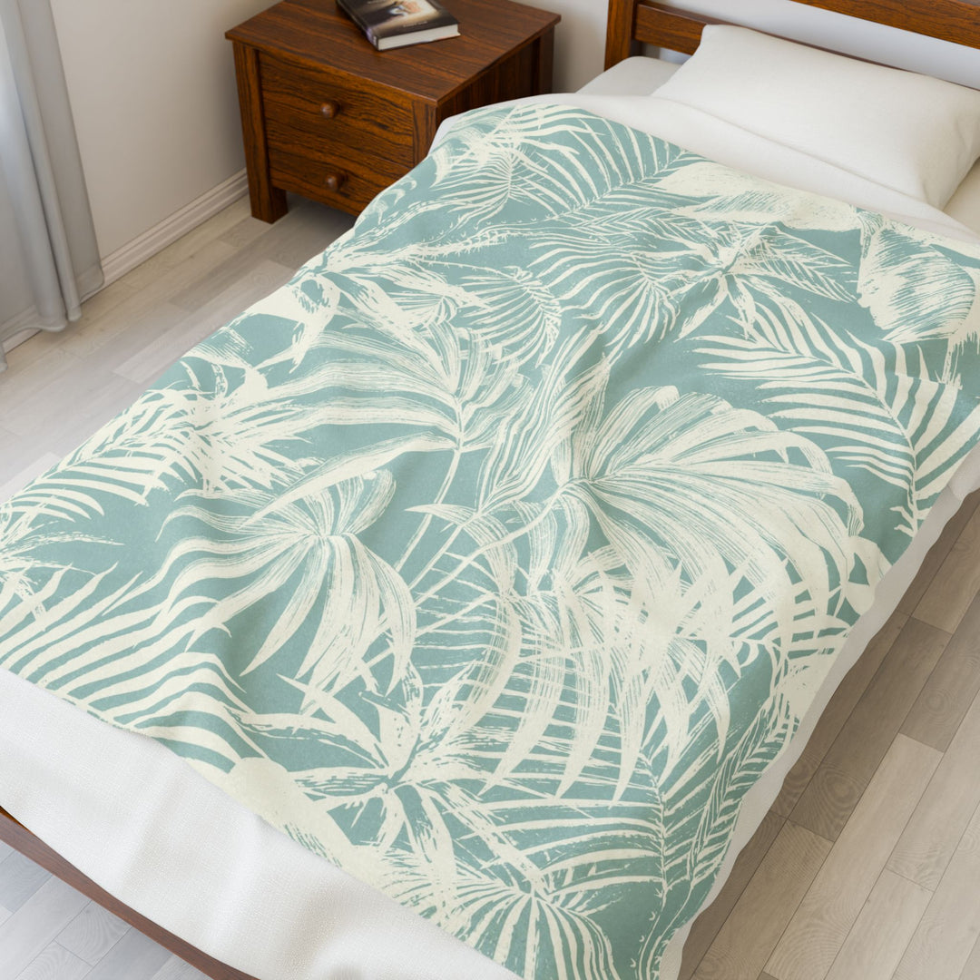 Luxury Velveteen Plush Blanket - Soft Green Palm- Cozy & Soft