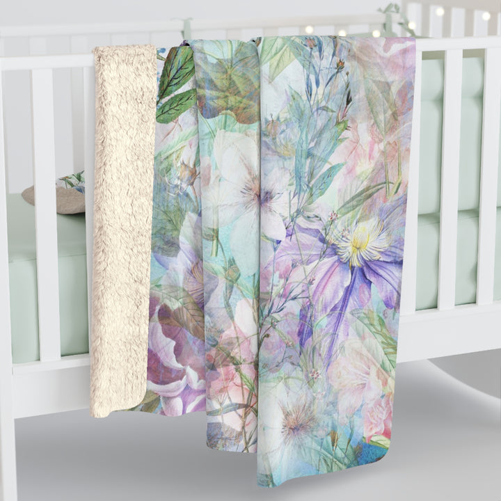 Pastel Floral Sherpa Fleece Blanket - Pastel Summer