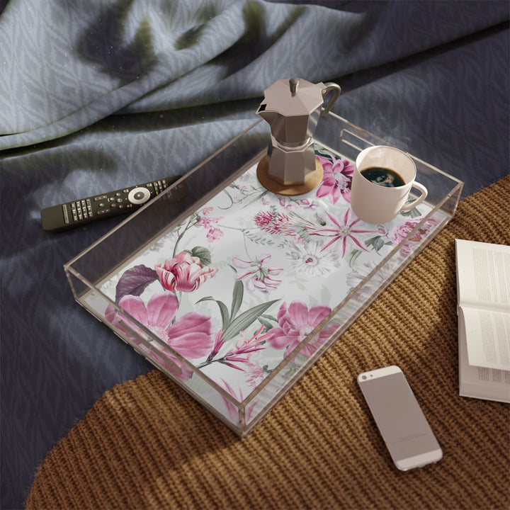 Acrylic Serving Tray - Pink Garden