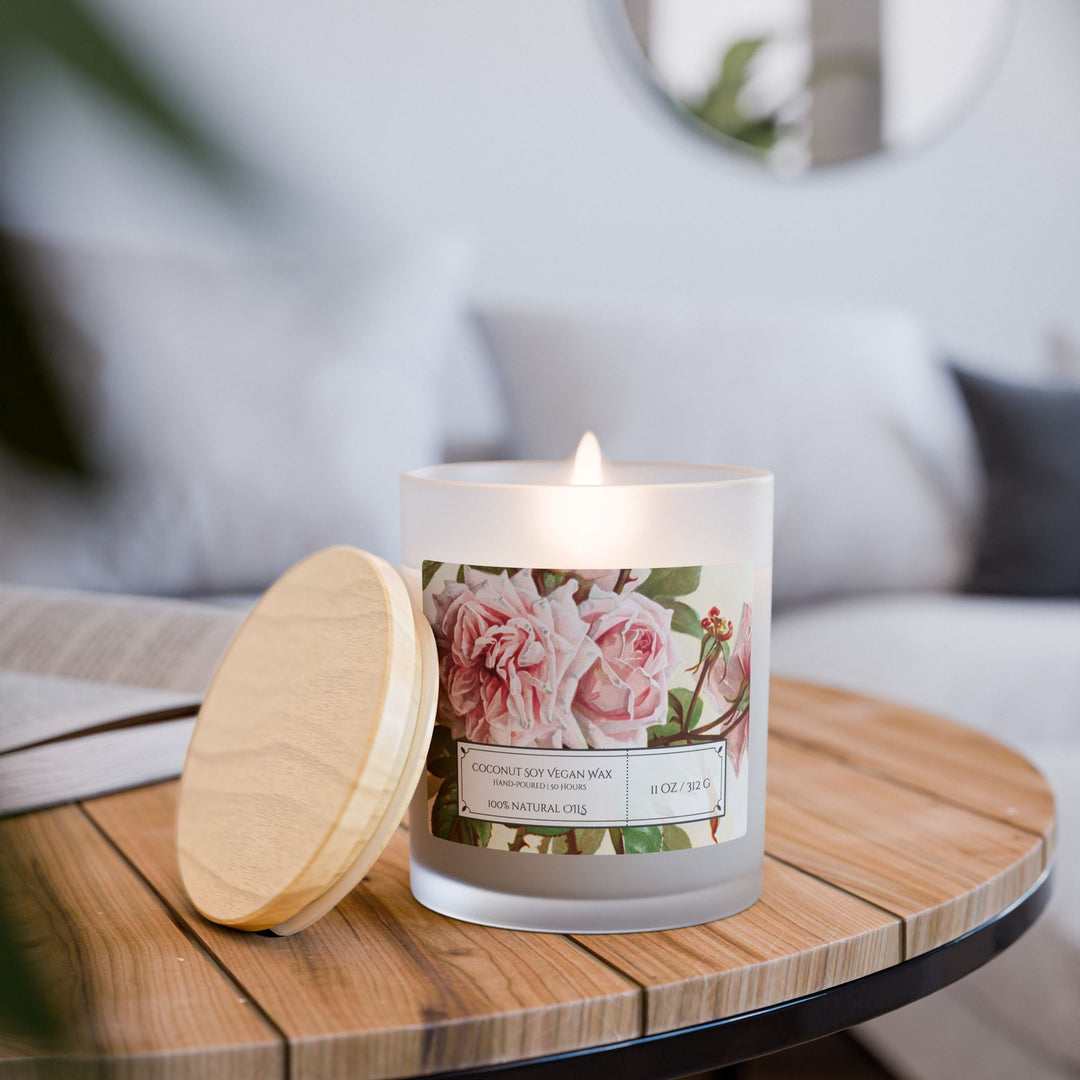 Frosted Glass Candle - 11oz - Vegan Wax - Vintage Rose