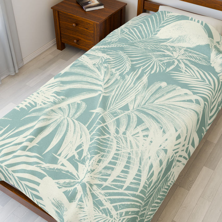Luxury Velveteen Plush Blanket - Soft Green Palm- Cozy & Soft