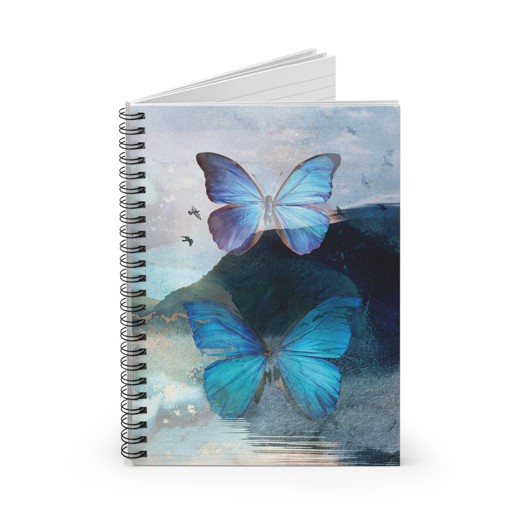 Eco-friendly Spiral Notebook - Ruled Line - Blue Butterfly Design
