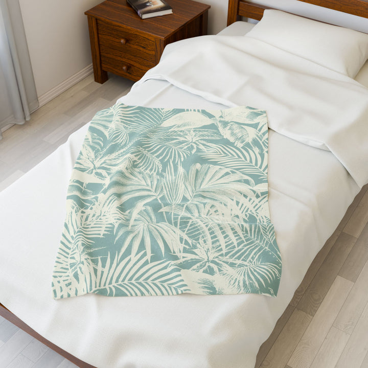 Luxury Velveteen Plush Blanket - Soft Green Palm- Cozy & Soft