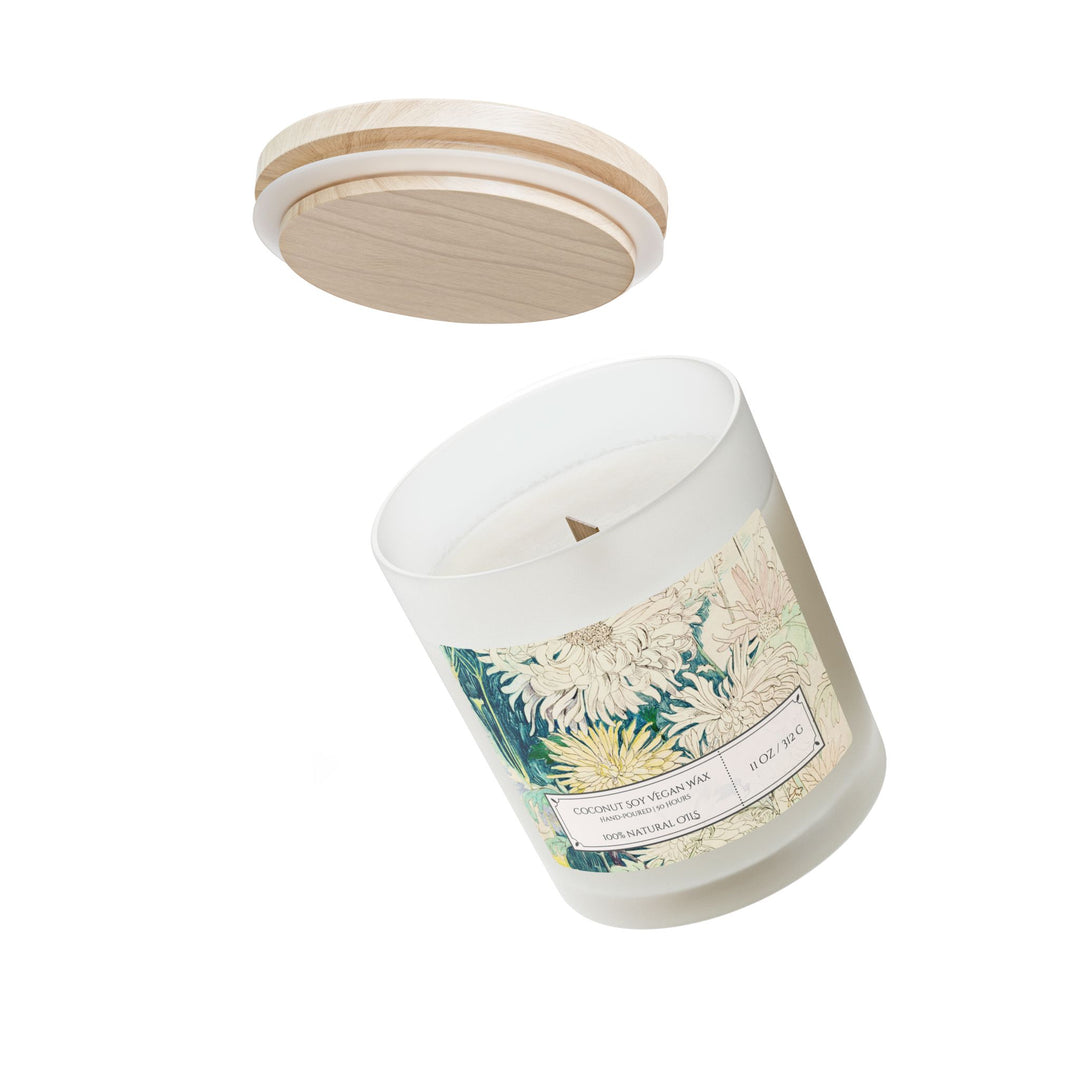 Frosted Glass Candle - 11oz - Soy Wax - Chrysanthemum