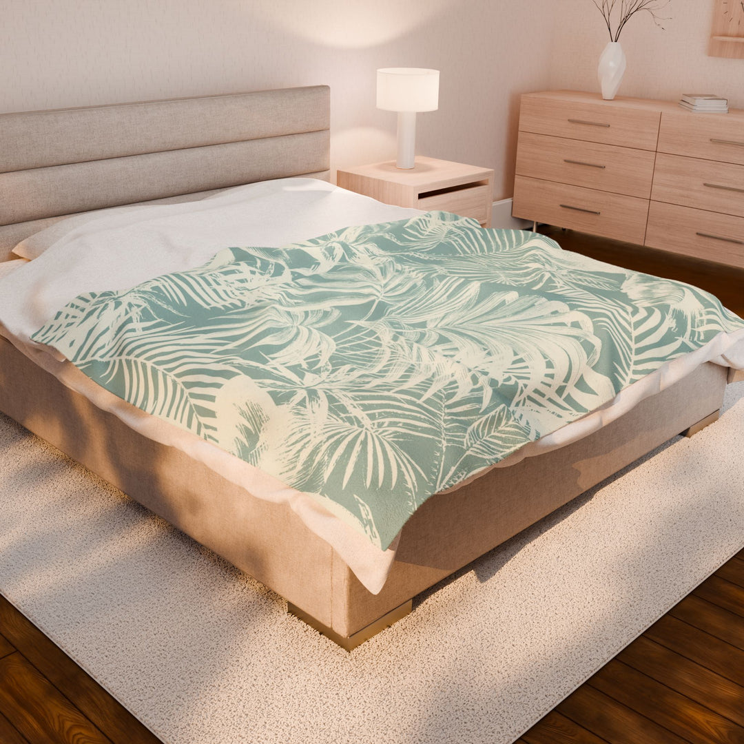 Luxury Velveteen Plush Blanket - Soft Green Palm- Cozy & Soft