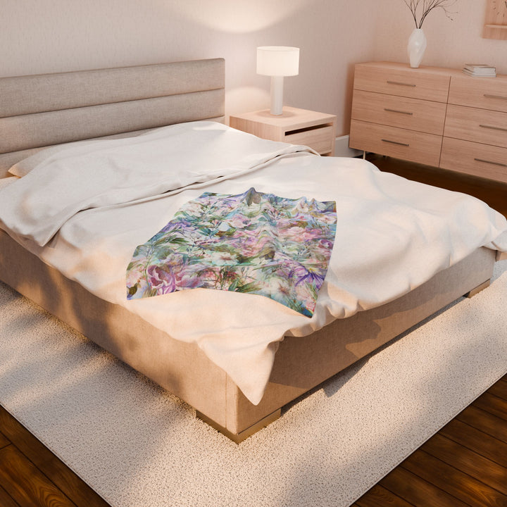 Luxury Velveteen Plush Blanket - Pastel Garden- Cozy & Soft