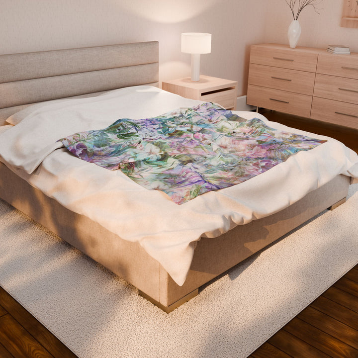 Luxury Velveteen Plush Blanket - Pastel Garden- Cozy & Soft